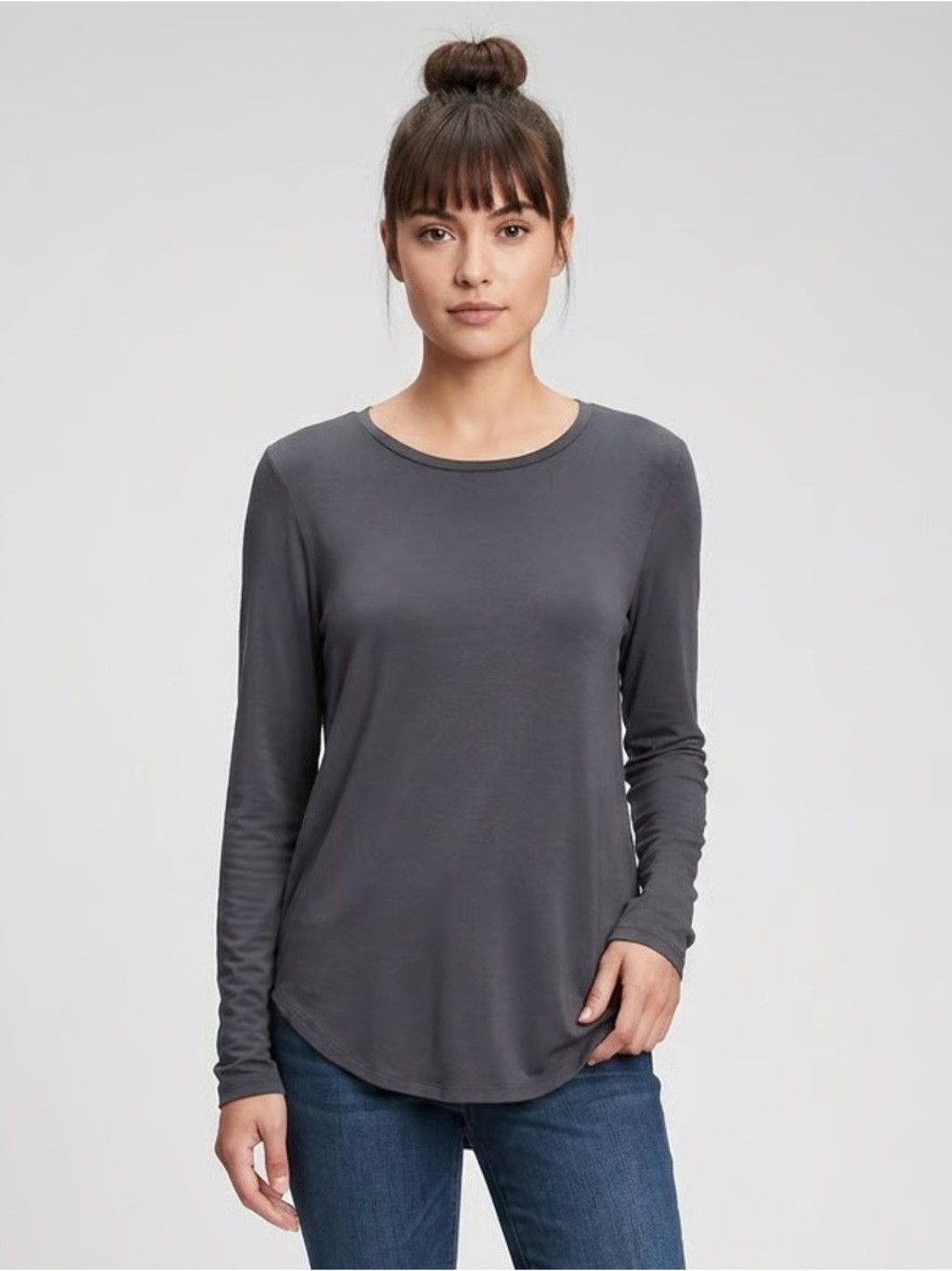 Old Navy LUXE | Charcoal Gray Long Sleeve Scoop Neck Tee - Sz M